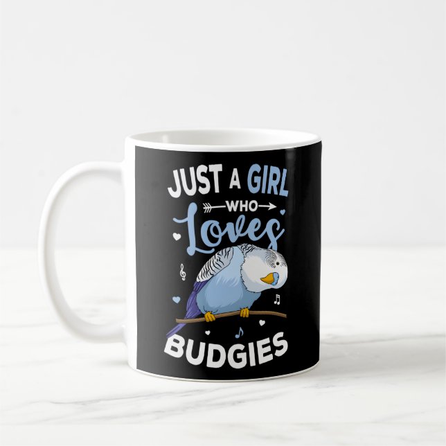 Just A Who Loves Budgies Blue Parakeet Budgerigar Coffee Mug (Left)