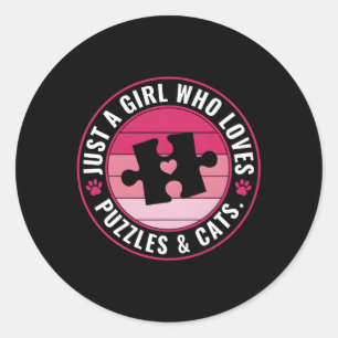Just A Who Loves Puzzle And Cats Puzzle Classic Round Sticker