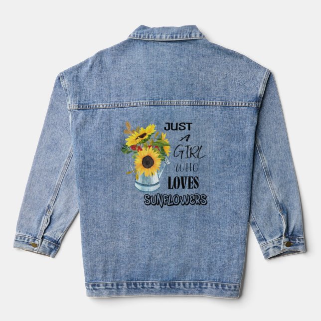 Just A who Loves Sunflowers  Denim Jacket (Back)