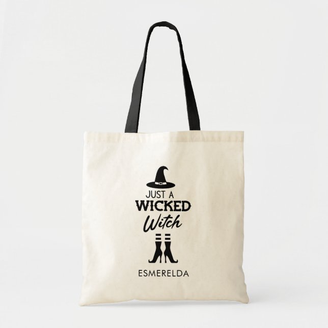 Just A Wicked Witch Personalised Halloween Tote Bag (Front)
