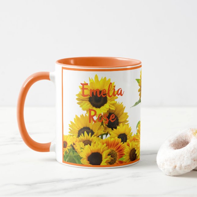 Just a Wildflower Sunflower Sunshine Personalised  Mug (With Donut)