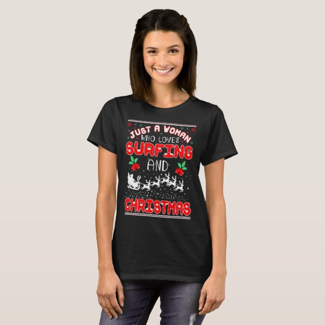 Just A Woman Loves Surfing Christmas Ugly Sweater (Front Full)