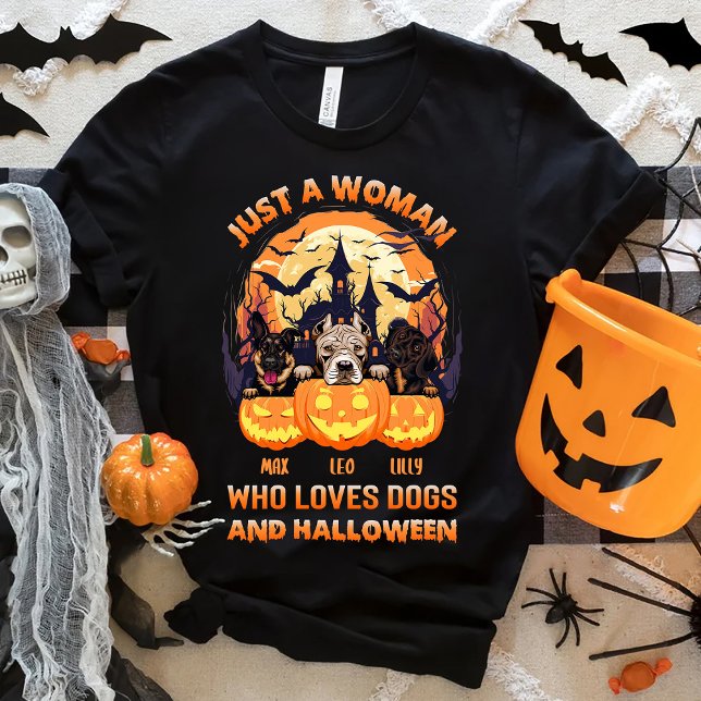  Just A Woman Who Loves Dogs And Halloween Custom T-Shirt (Creator Uploaded)