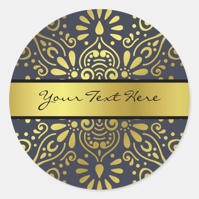 Just Add Your Name | Faux Gold Foil Mandala Classic Round Sticker (Front)