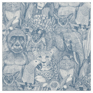 just african jungle animals cobalt blue half pearl fabric