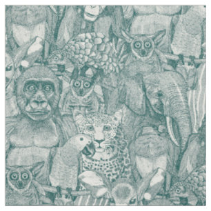 just african jungle animals dark teal half pearl fabric