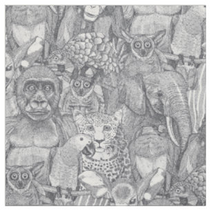 just african jungle animals iron grey white fabric