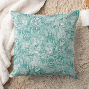 just african jungle animals teal white cushion