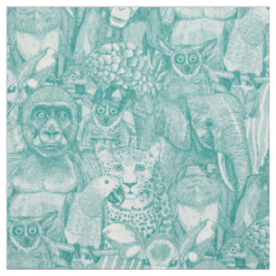 just african jungle animals teal white fabric
