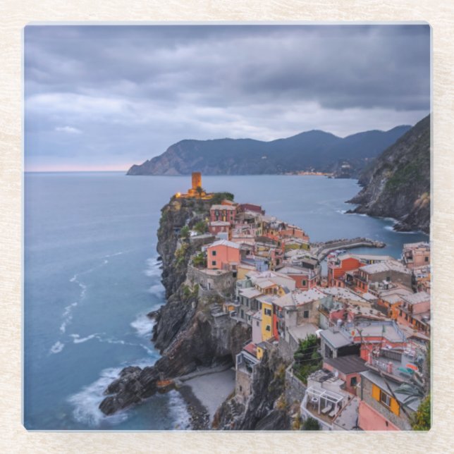 Just After Sunset | Vernazza, Cinque Terre, Italy Glass Coaster (Front)