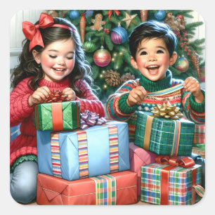 Just an Old-Fashioned Christmas Morning Square Sticker