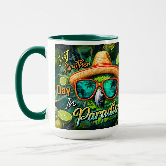 Just Another Day In Paradise Green Parrot Lime Mug (Left)