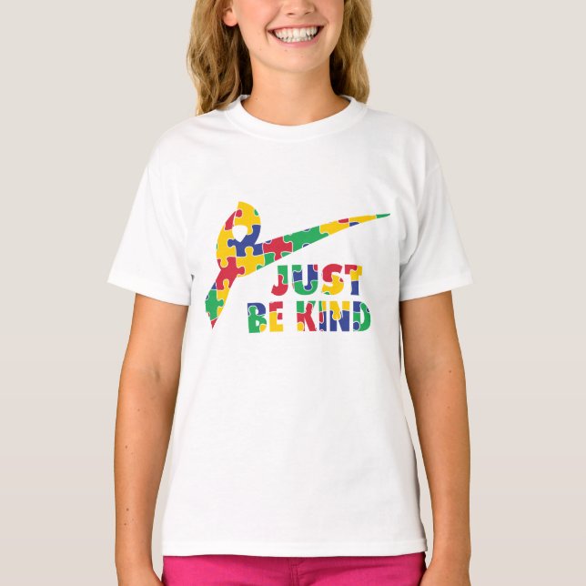Just Be Kind Puzzle Colours Autism Awareness Tee (Front)
