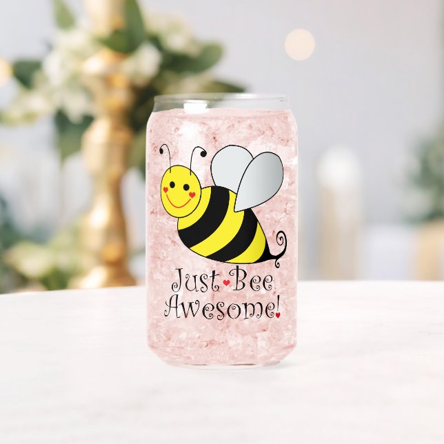 Just Bee Awesome Cute Yellow Bumble Bee Can Glass (Insitu (Wedding))