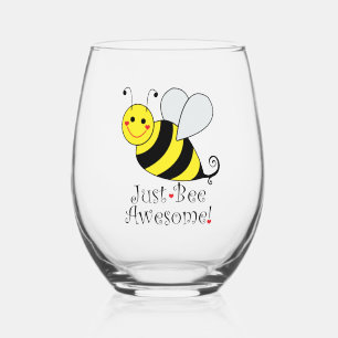 Just Bee Awesome Cute Yellow Bumble Bee Stemless Wine Glass