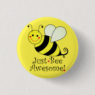 Just Bee Awesome Yellow Bumble Bee 3 Cm Round Badge