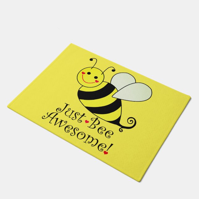 Just Bee Awesome Yellow Bumble Bee Doormat (Angled)