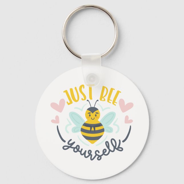 Just Bee Yourself Cute Bee Key Ring (Front)