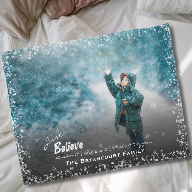 Just Believe Dream It Make it Happen Snow Frame Fleece Blanket (Creator Uploaded)