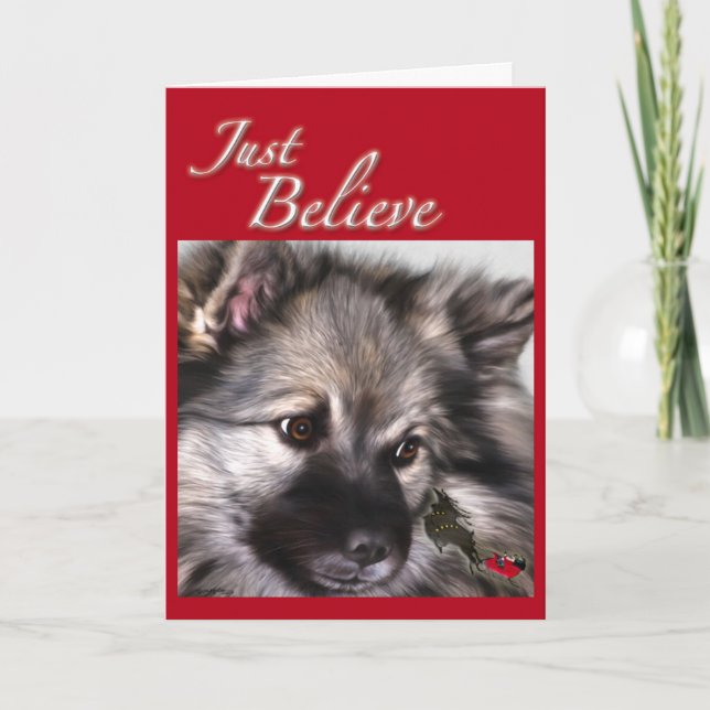 "Just Believe" Keeshond Christmas card (Front)