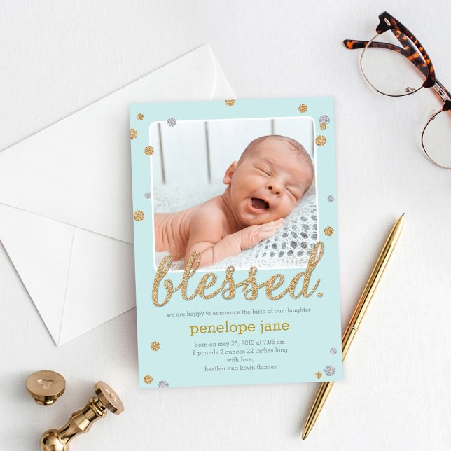Just Blessed Birth Announcement - Blue (Creator Uploaded)