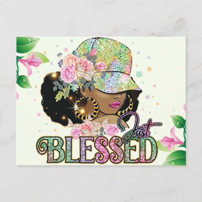 Just Blessed Black Melanin Woman Sista Love God Postcard (Front)