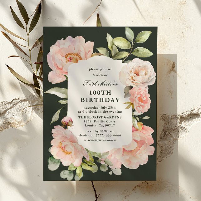 Just Blush Floral 100th Birthday  Invitation (Creator Uploaded)