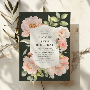 Just Blush Floral 80th Birthday  Invitation
