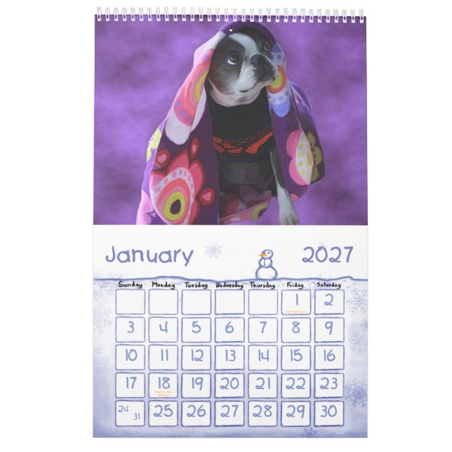 Just Bostons Calendar (Jan 2027)