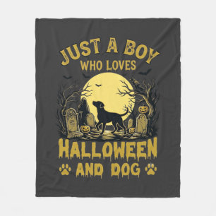 Just Boy Who Loves Halloween Dog Full Moon Fleece Blanket