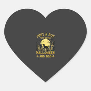 Just Boy Who Loves Halloween Dog Full Moon Heart Sticker