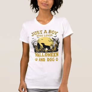 Just Boy Who Loves Halloween Dog Full Moon T-Shirt