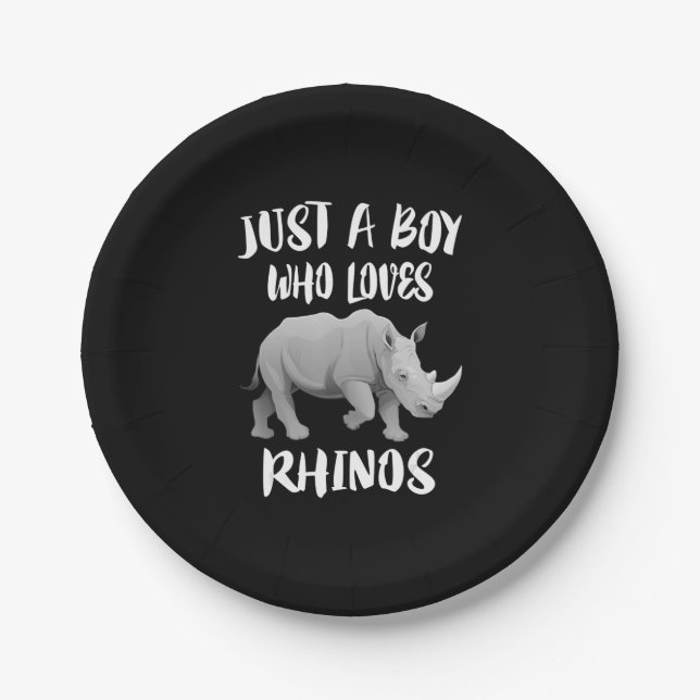 Just Boy Who Loves Rhinos Animal Gift Paper Plate (Front)