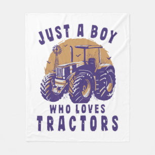 Just Boy Who Loves Tractors Farm Trucks Fleece Blanket