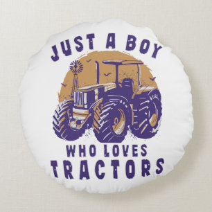 Just Boy Who Loves Tractors Farm Trucks Round Cushion