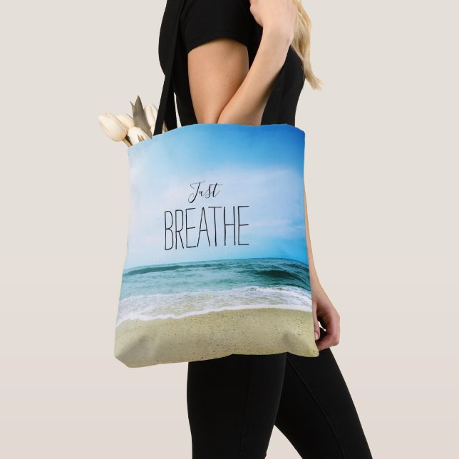 Just Breathe at the Beach Tote Bag (Close Up)