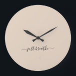 Just breathe beige black elegant script yoga large clock<br><div class="desc">Modern yoga clock with a chic beige background and an elegant hand lettered white script with the quote "just breathe".</div>