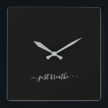 Just breathe black elegant script yoga large clock<br><div class="desc">Modern yoga clock with a chic black background and an elegant hand lettered white script with the quote "just breathe".</div>