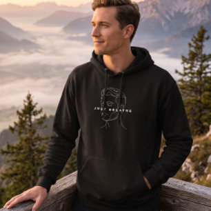 Just Breathe Black Hoodie Minimalist Line Art