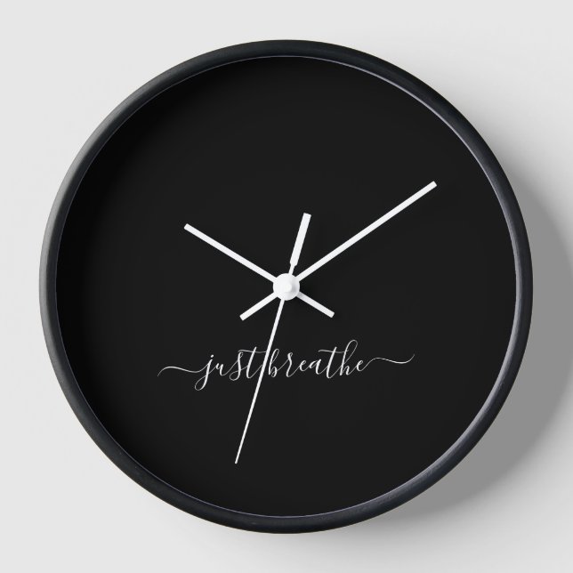 Just breathe black yoga clock (Front)