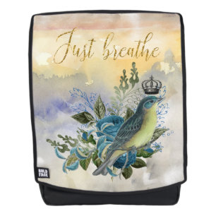 Just Breathe Blue Bird Collage Backpack