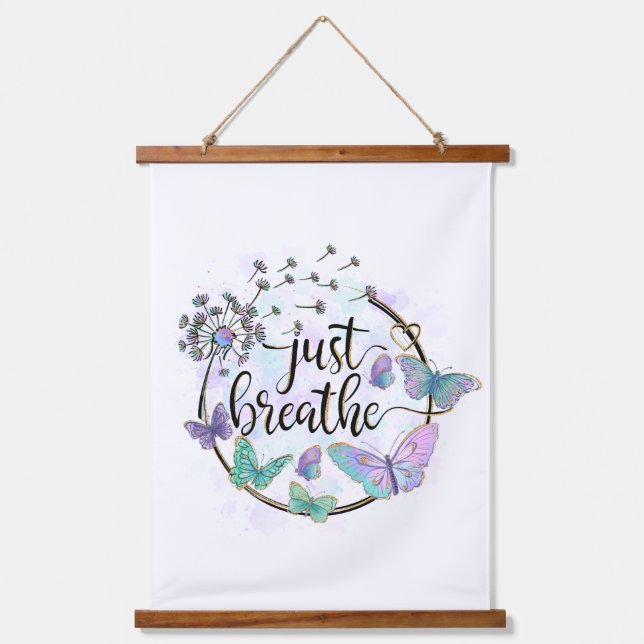 Just Breathe Butterfly Dandelion Self Care Yoga  Hanging Tapestry (Front)