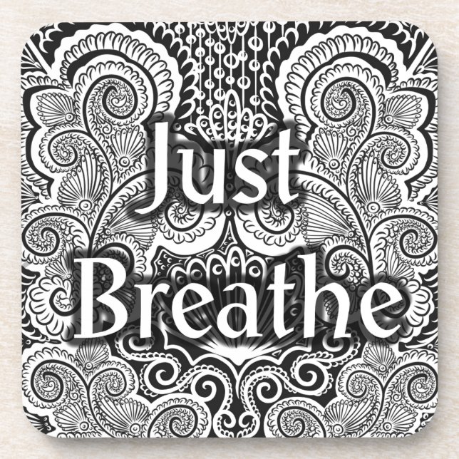 Just Breathe – Calming Mandala-Inspired  Coaster (Front)