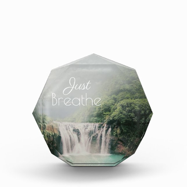 Just Breathe Calming Quote with Waterfall Photo Block (Front)