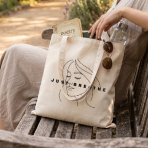 Just Breathe Canvas Tote Bag   Minimalist Line