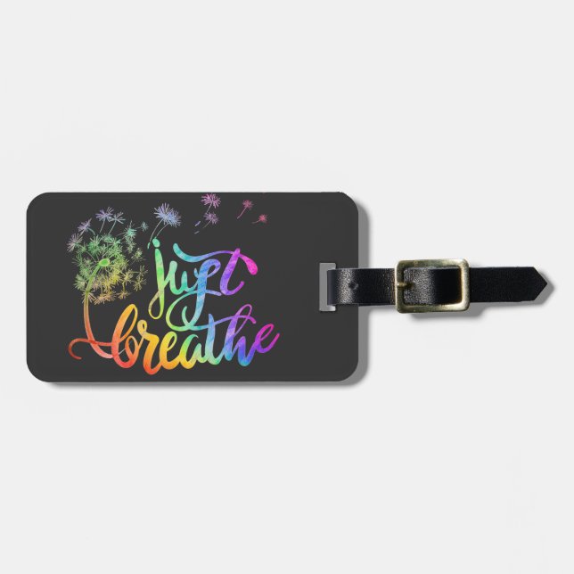 Just breathe colourful dandelion luggage tag (Front Horizontal)