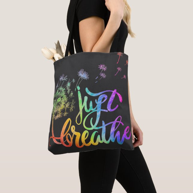 Just breathe |  dandelion blowing in the wind  tote bag (Close Up)