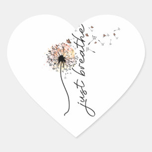 Just Breathe Dandelion Butterfly Inspiration Yoga Heart Sticker