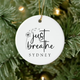Just Breathe Dandelion Custom Name Ceramic Tree Decoration