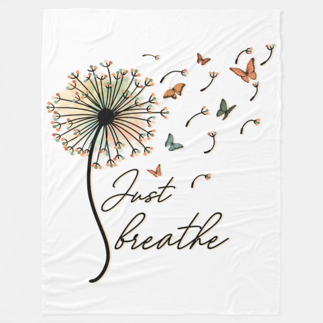 Just Breathe Dandelion with Butterflies Fleece Blanket (Front)